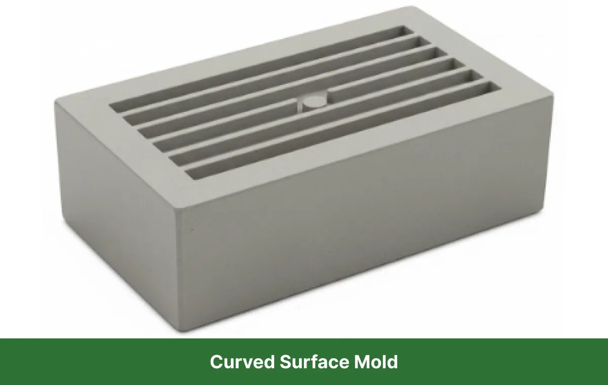 Curved surface concrete mold with smooth continuous geometry, designed for architectural and decorative concrete components.
