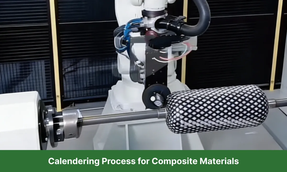 Filament winding process diagram showing continuous fibers or prepregs soaked in resin being wound around a mandrel to form composite products