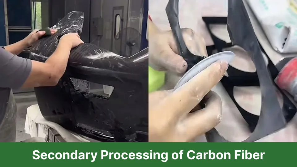 Carbon fiber parts undergoing secondary machining and finishing processes
