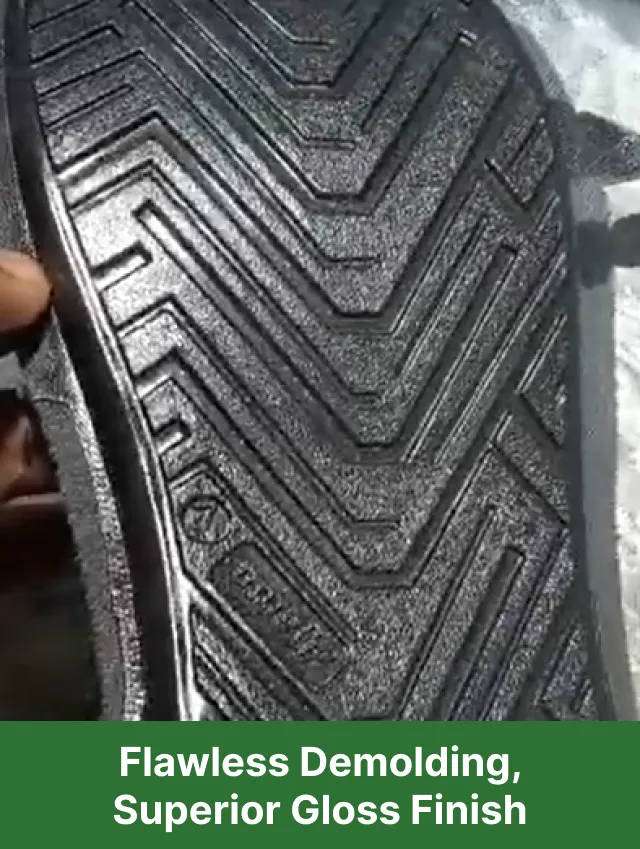 Perfectly demolded PU shoe sole with brilliant high-gloss surface achieved using Yunzhu release agent